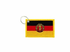 Keychain keyring embroidered patch double sided flag germany ddr rda east