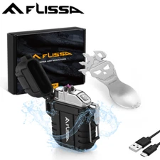Flissa 2PC Waterproof Lighter Set Outdoors Windproof Flameless Dual Arc Lighters