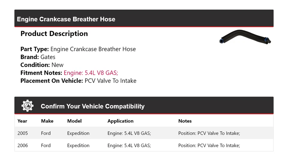 Puertas de manguera respirador cárter motor Ford Expedition 2005-2006 Foto 2 de 3