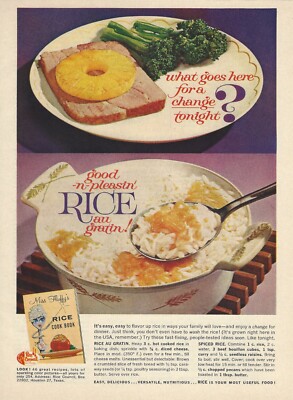1963 Rice Council Miss Fluffy Food vintage Print Ad 60's Advertisement