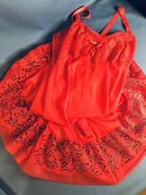 Vintage 1950's GILEAD Red Full Slip Women's 34 Nylon Chiffon & Lace Lingerie