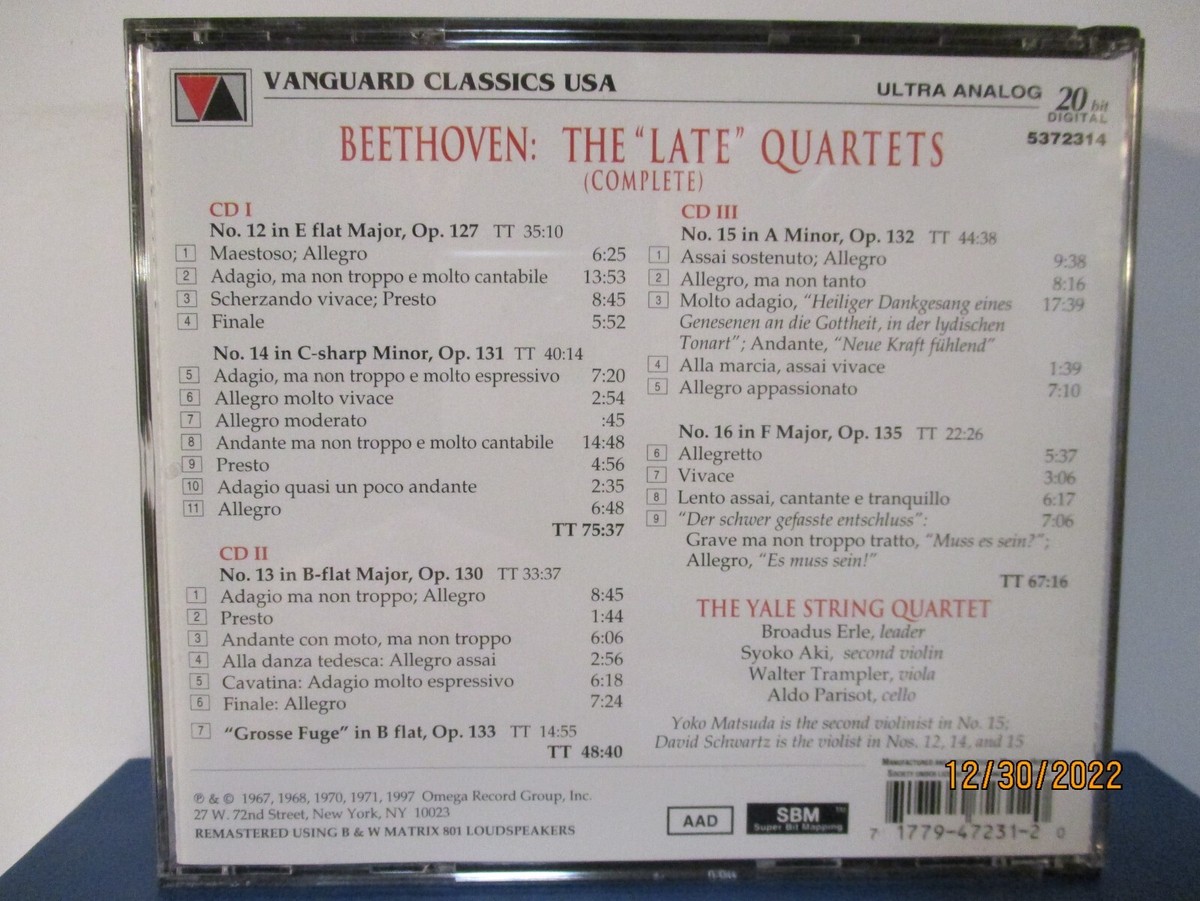 Beethoven: The Late Quartets - Yale Quartet - 3 CD Set - MINT