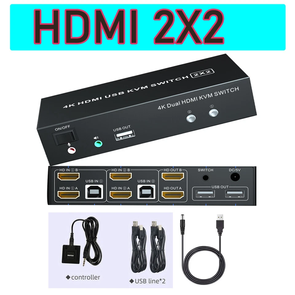 Displayport HDMI KVM Switch Dual Monitor 4K 60Hz 4X2 2X2 DP 1.2 USB KVM Switch - Bild 3 von 4