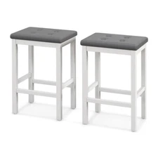 24" Counter Height Bar Stools with Padded Seat Footrest and Rubber Wood Frame