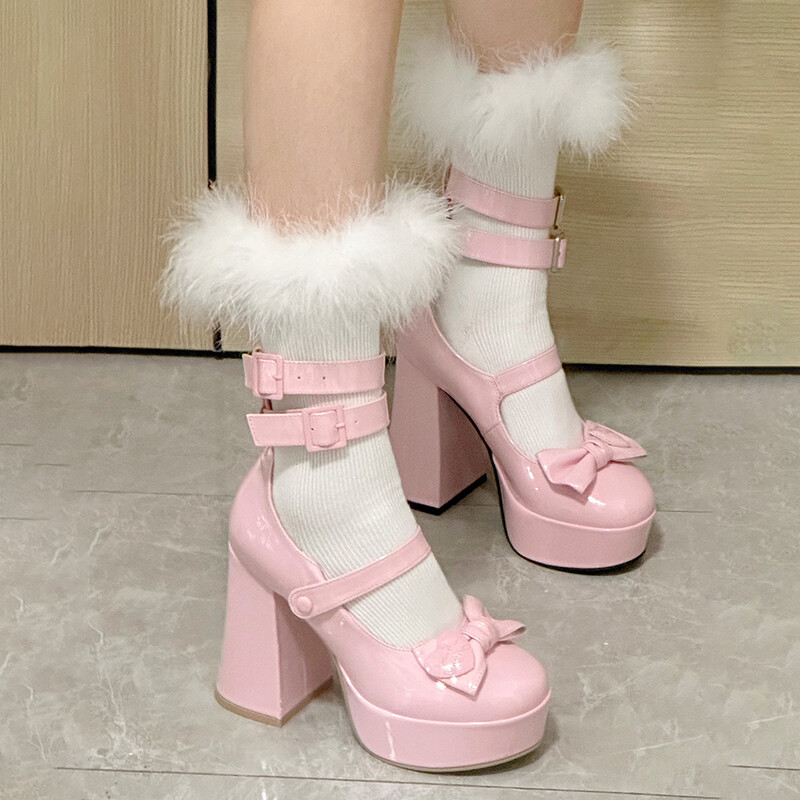 Treat ürself ribbon girly pumps boots Women Cute Bows Mary Jane Pumps Lolita Platform Shoes Round Toe
