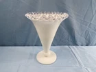 Fenton White Milk Glass Silver Crest Footed Cone Trumpet Shaped Fluted Vase