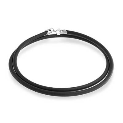 Unisex Plain Thin Black Rubber Cord Necklace with Sterling