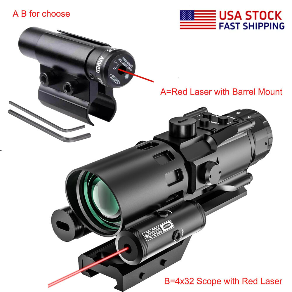 Red Laser Scope Tactical 4X32 Scopes Reflex Opticsl w/Red Laser / Red Laser Beam Dot ...