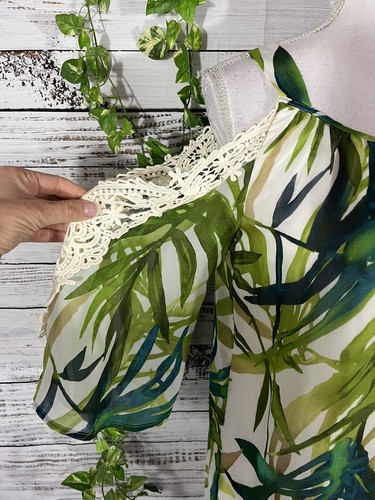 Chico's Cold Shoulder Blouse size 4 6 0 Green Blue Sheer Garden Lace Beach Boho - Picture 6 of 11