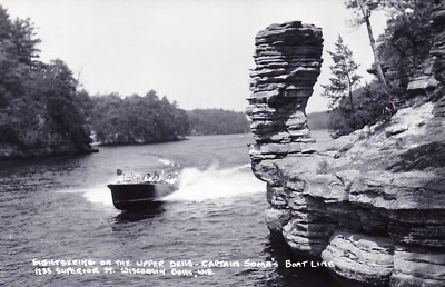 RPPC Photo Postcard, Sightseeing Upper Dells, Captain Soma's Boat Line WI E03