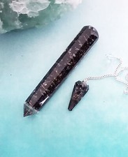Orgone BLACK TOURMALINE WAND With COPPER Coil,CRYSTAL WAND And DOWSING PENDULUM