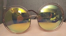 Round Gold Metal Double Frame Mirror Lens Sunglasses Retro 70's Look