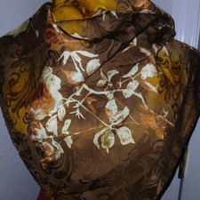 ITALIAN SILK SCARF BROWN, RUST, CREAM FLORAL 34"X35" HANDROLLED HEM