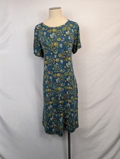 LuLaRoe Women's M Medium Teal Yellow Paisley Floral Short Sleeve Shift Dress