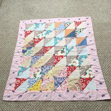 Vintage Handmade Patchwork Quilt Crib Kids Pink Border Multicolor Cotton Feed Sa