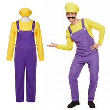 Adult Men Yellow Super Workman Fancy Dress Costume Overalls Outfit