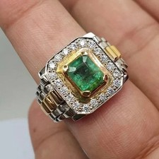 Emerald Cut Lab Created Emerald Diamond Men's Pinky Ring 14k Tone Gold Plated