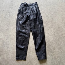 Women's Vintage 80's Black Soft Leather Pleated Retro Disco Pants Sz 25 x 27 VTG