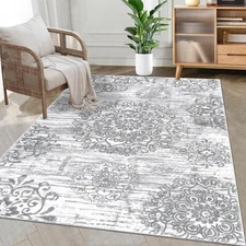 HEBE Washable Area Rug - 3'x5' Non Slip Soft Distressed Medallion Bedroom & L...