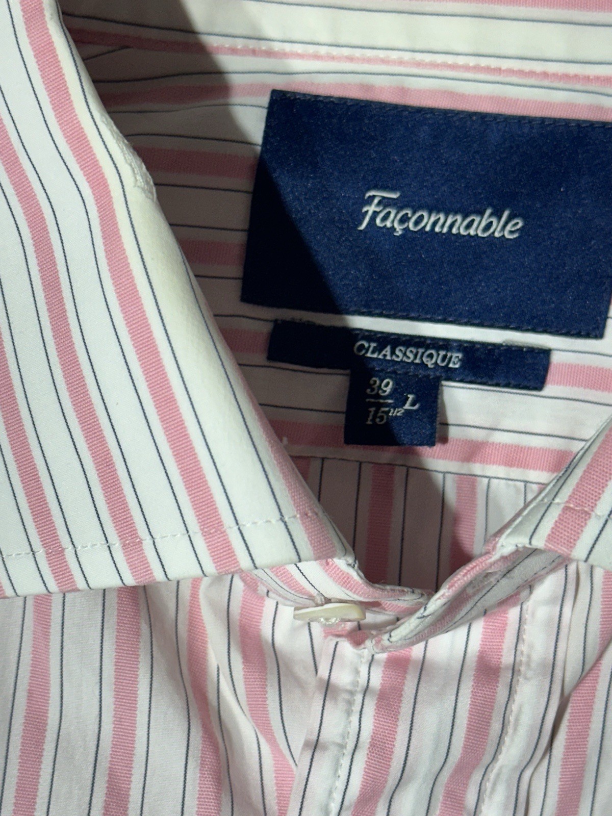 Facconable Button Down Shirt Mens Large Pink Whit… - image 2