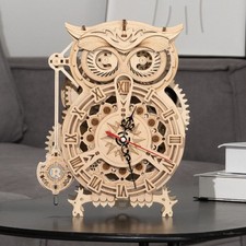 ROKR 3D Wooden Puzzles for Adults Mechanical Clock Kits - Owl Clock, DIY Mode...