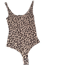 Women s Beige/Black Leopard Animal Print One Piece Bodysuit Sleeveless S