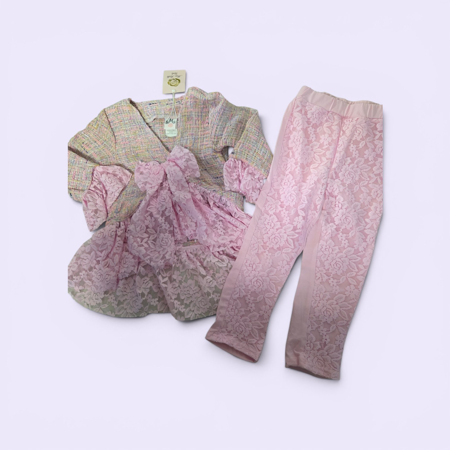 Nwt Girls Size 3t Boutique Pink Lace Dressy And Bow Leggings Outfit