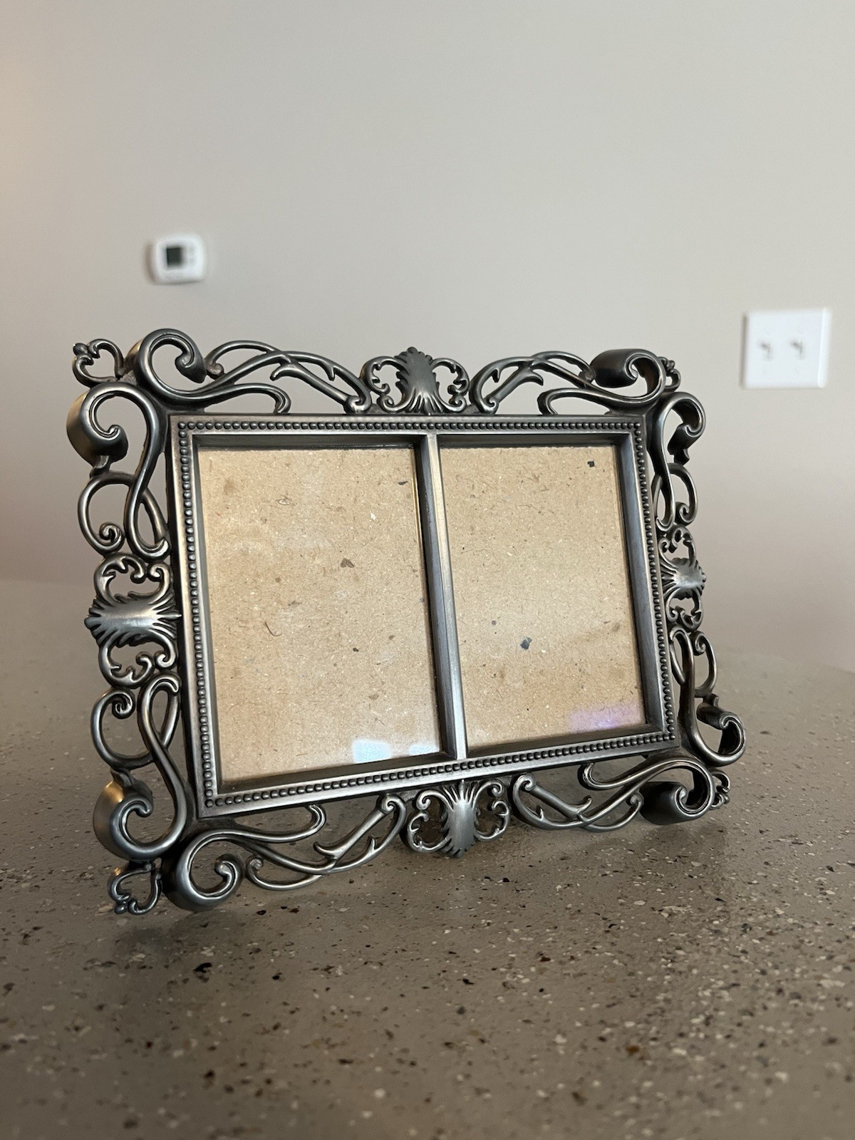 VTG Pewter Tone Metal Double Picture Frame Ornate Scrollwork