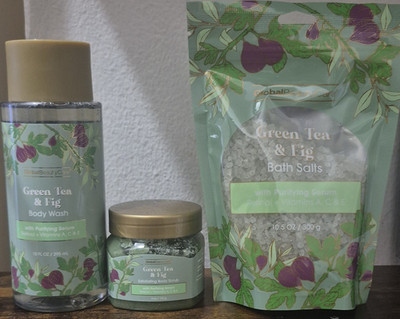Global Beauty Care Green Tea & Fig Bath Set Body Wash Salts Scrub Retinol