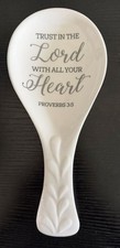 White Ceramic Spoon Rest with 'Trust in the Lord' Scripture
