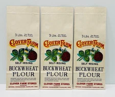 Vintage NOS Advertising Flour sacks Clover Farm Buckwheat flour Clevland, Ohio