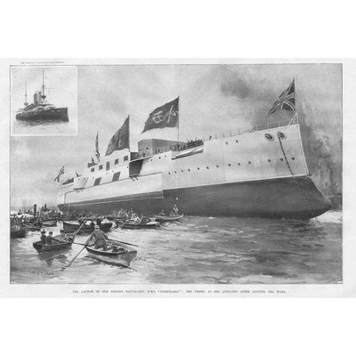Der Start der HMS Formidable in Portsmouth - antiker Druck 1898