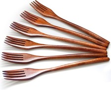 Forks,Wooden Forks, 6 Pieces Eco-friendly Japanese Wood Salad Dinner Forks Wo...