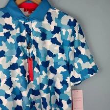 NEW Redvanly Men's M Malibu Blue Camo Dawson Golf Polo Shirt Stretch Performance