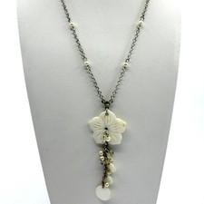 Floral Carved Mother of Pearl Statement Necklace Boho Beach Layering Jewelry