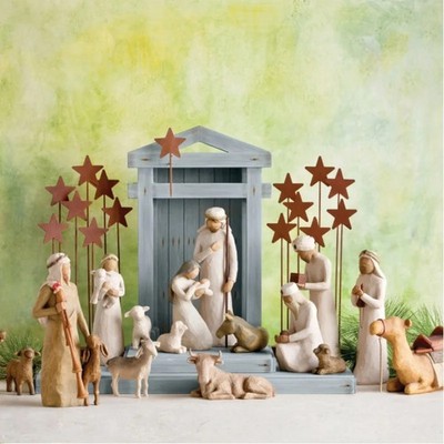 Weihnachtskrippe Set Künstlerhandbemalt Kunstharz Sammlerstück Dekoration