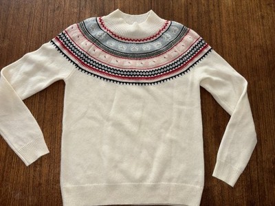 Tabitha Webb Scotty Dog Paws Fair Isle Cream Lambswool Blend Sweater Size S EUC