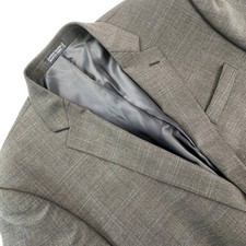 Nautica Mens 44L Sport Coat Blazer Gray Glen Check Blue 100 Wool Two Button
