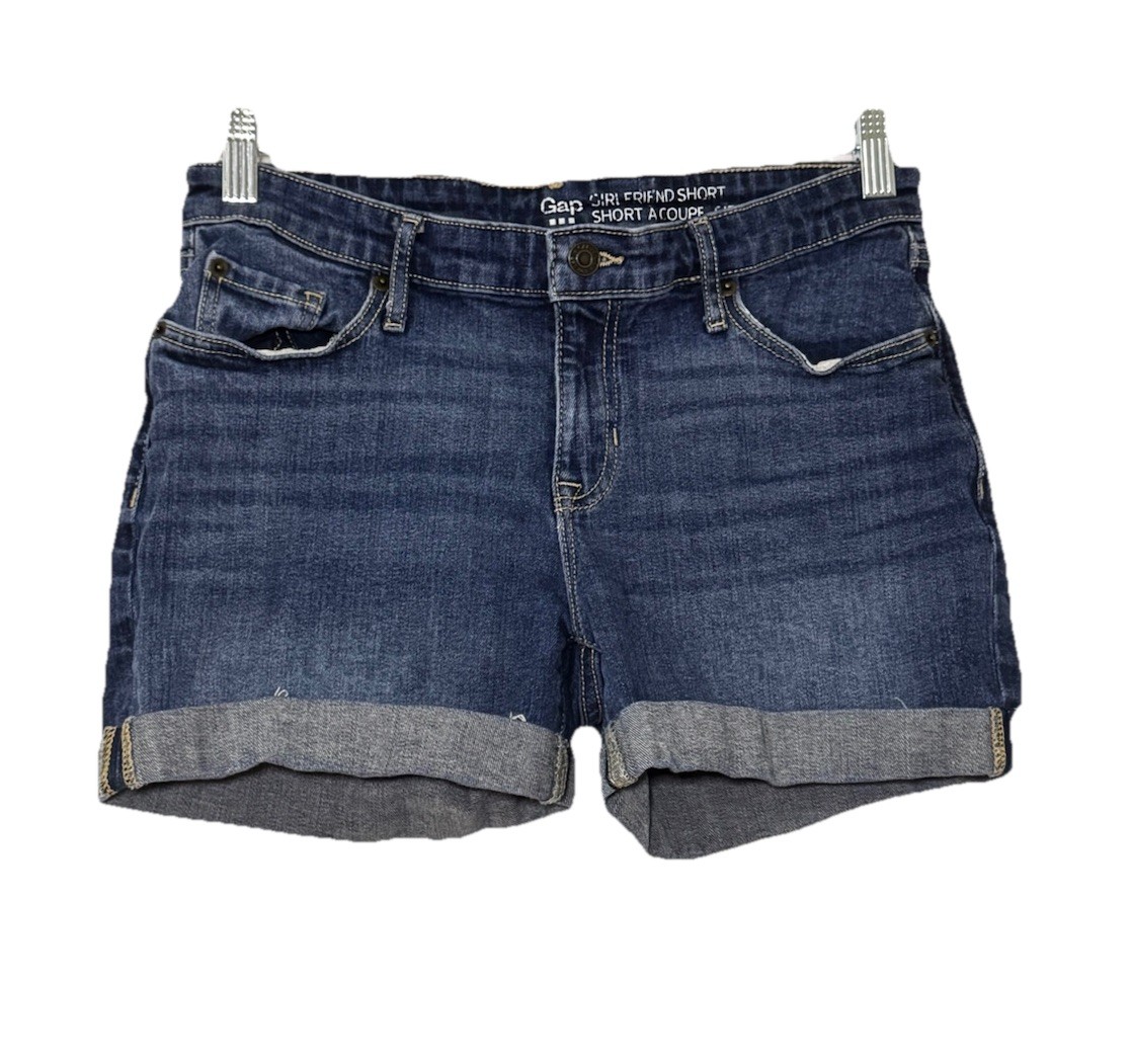 Gap Denim Girlfriend Shorts Women's Size 4/27 Dark Wash Cuffed Stretch Jean