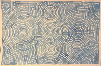  Cobalt Labyrinth  Watercolor Free Form Maze By A. Ren The Feral Art Goblin