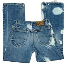 VTG 70s INSANE Lee Rider Talon Zip Slim Straight Bleached 26x28 Med Wash Jeans