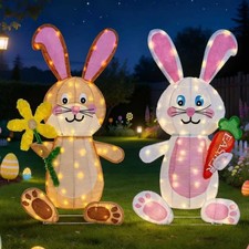 Easter Decorations Outdoor Yard Decor, Set of 2 Lighted Bunny Ornament for Porch