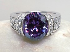 Size P Sterling Silver 925 DQCZ Ladies Ring Purple & Clear Stones Statement CZ