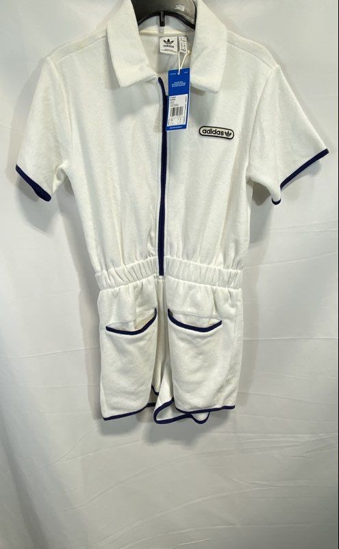 Adidas Originals Women's Terry Cloth Romper White Navy Trim HT5937 NWT Sz 4
