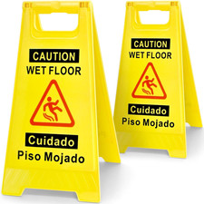 2 Pack Caution Wet Floor Sign, 17.5" Height, Bright Yellow, Double-Sided A-Frame