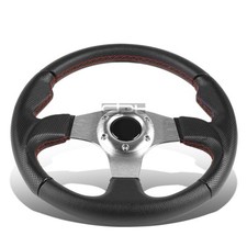 Universal Fit Silver Red Stitching 320mm Pvc Leather Lightweight Steering Wheel
