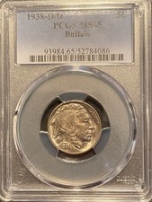 1938-D/D BUFFALO NICKEL PCGS MS65 UNCIRCULATED LIGHT TONING INDIAN HEAD!