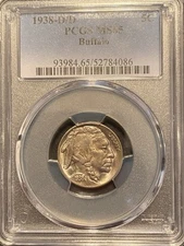 1938-D/D BUFFALO NICKEL PCGS MS65 UNCIRCULATED LIGHT TONING INDIAN HEAD!