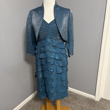 Adrianna Papell Occasions Womens Turquoise Ruffle Two-Piece Jacket Dress Size 10