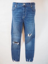 Free People Medium Wash Straight Skinny Distressed Blue Denim Jeans, Size 30